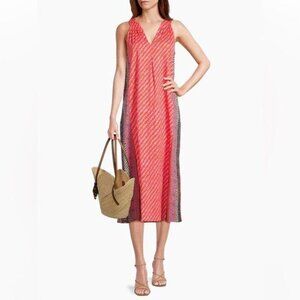 NWOT NIC+ZOE Size XL Spotty Stripes Sleeveless 100% Cotton Midi Dress Coral Pink